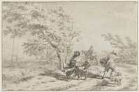 KT 2016 033
<br/>
Reizigers op een dijk bij harde wind
<br/>
<em>Cats, Jacob (1741-1799)</em>